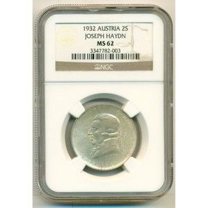 Austria Silver 1932 2 Schilling Joseph Haydn MS62 Key Date